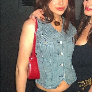 Denim Striped Button-Up Vest